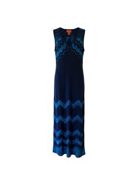Missoni For Target 2011 Womens Maxi Dress Size Medium Blue Chevron Knit V Neck